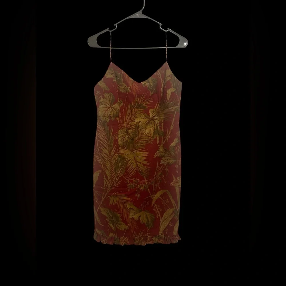 Vintage Maggy London Red and Gold Tropical Cocktail Dress - 8P